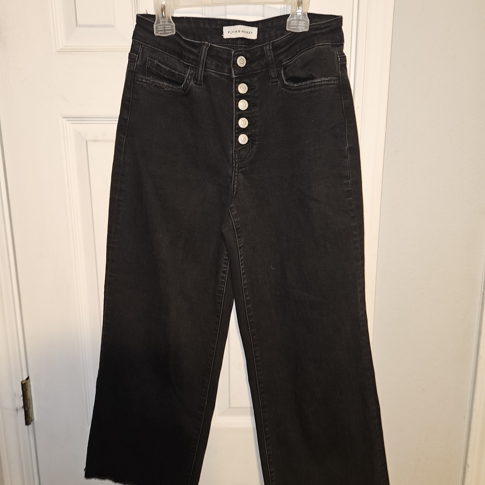 Flying Monkey Black Button-Fly Wide Leg Jeans